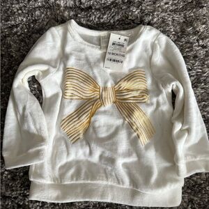 White and Gold Bow Kids Top